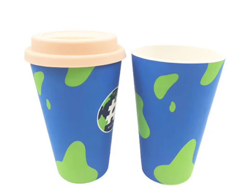 Bulk Compostable Bamboo Reusable Coffee Cups with Silicone Lid Distributor 400ml