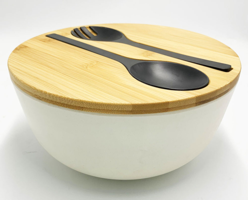 Customized Bamboo Salad Bowl Set with with Lid, Spoon & Fork