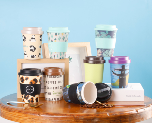 Customized Reusable Bamboo Coffee Cups with Lids 12oz 350ml