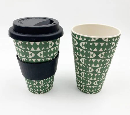 Personalized Reusable Bamboo Coffee Cups 16oz 470ml with Silicone Lid & Sleeve