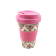 Printed Eco Bamboo Reusable Coffee Cups with Lid & Silicone Sleeve In Bulk 420ml